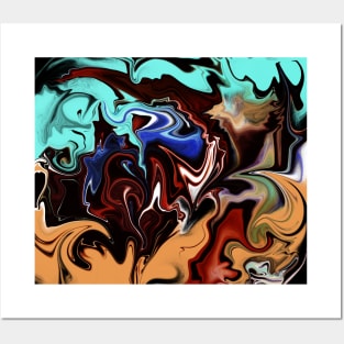 Abstract gold & blue flames Posters and Art